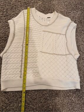 Free People Cream Mixed Cable Knit Sleeveless Sweater Vest
